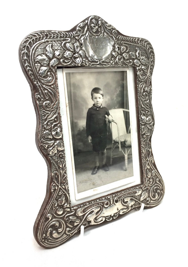 Antique Edwardian Wooden & Sterling Silver Photo Frame Art Nouveau Chester c1905