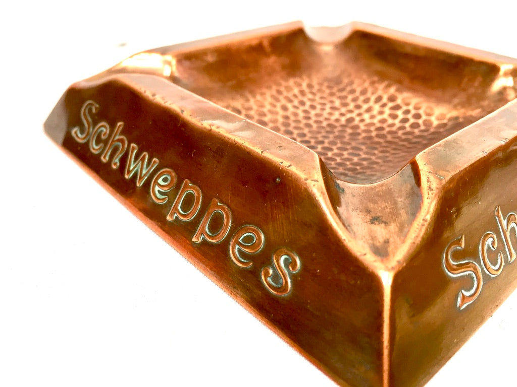 Antique Advertising - Copper Promotional Schweppes Pub Ashtray / Vintage