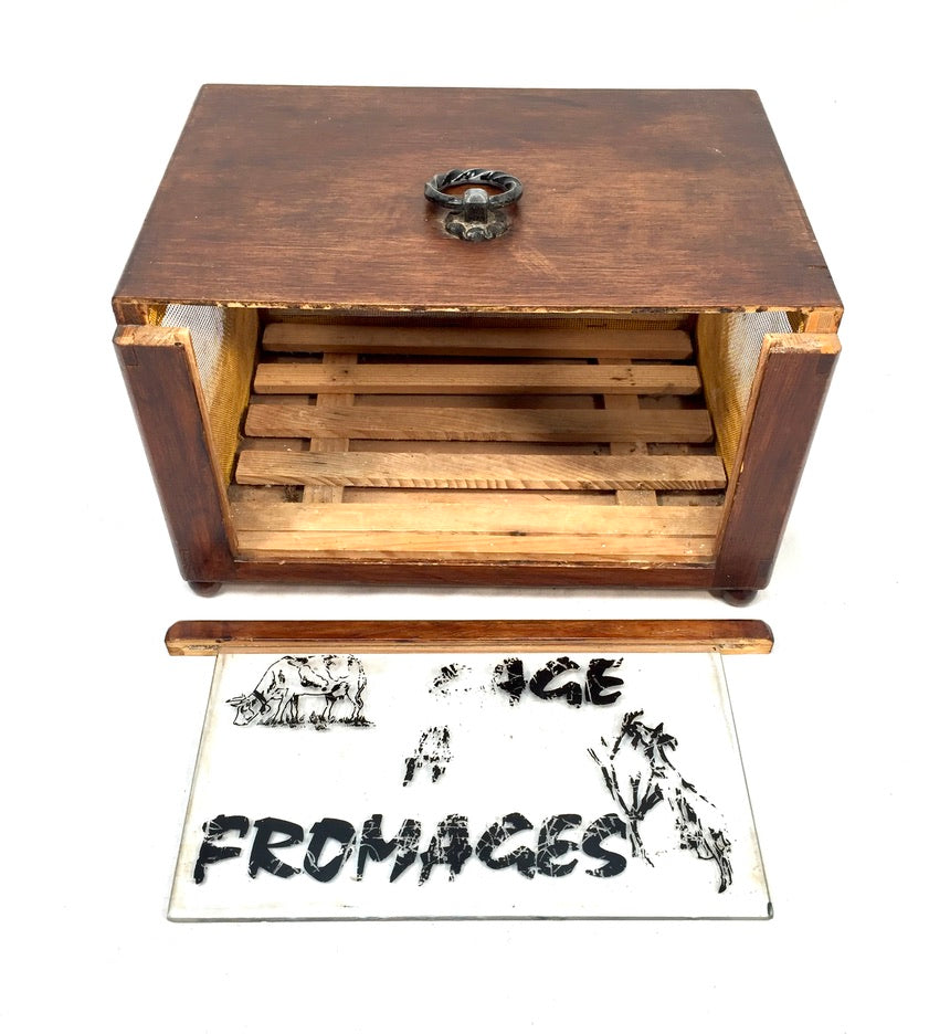 Vintage French Wooden & Glass Cheese Box Keeper / Cave à Fromage / Antique