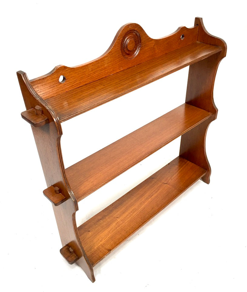 Antique Wooden Hand Carved Arts & Crafts Wall Hanging Peg Shelf / Display c.1930