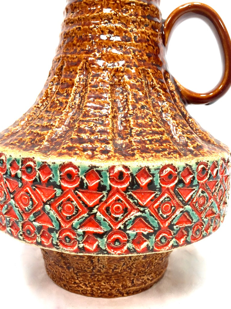 Vintage Spara Keramik West German Pottery Vase Jug / Retro 1970s Orange & Brown