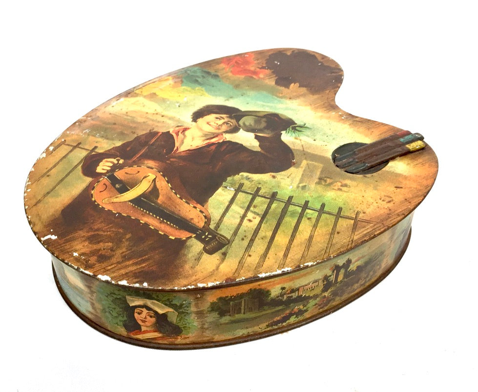 Antique Advertising - Huntley & Palmer Biscuit Tin Artist Palette Shape c.1900
