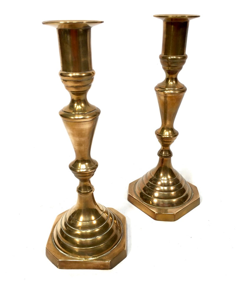 Antique Matching Pair Of 20th Century Brass Candle Stick Holders