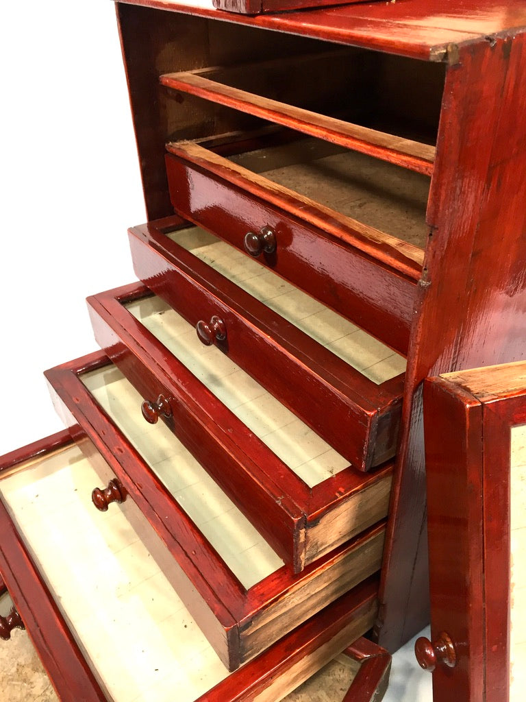 Antique Tabletop Stained Wooden Chest of Specimen Collectors Drawers c.1930