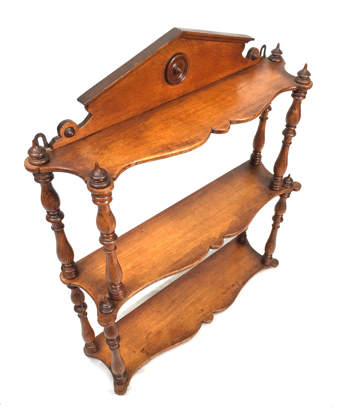 Antique Wooden Hand Carved Arts & Crafts Wall Hanging Display Shelf Rack c.1920