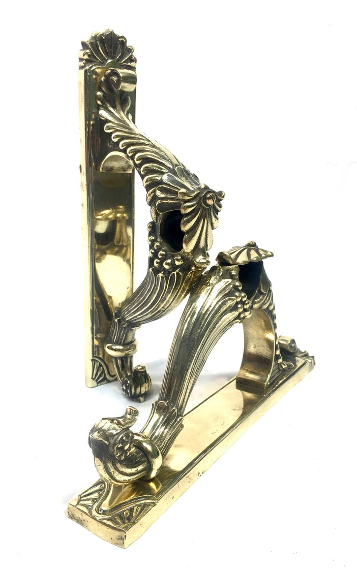 Antique Pair of French Rocco Style Brass Curtain Pole Holders or Door Handles
