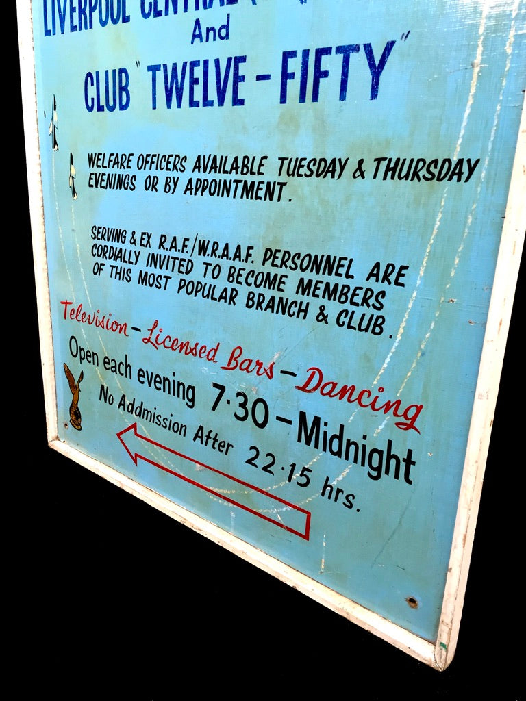 Antique Advertising Sign for the Liverpool RAF Association Royal Air Force c1970