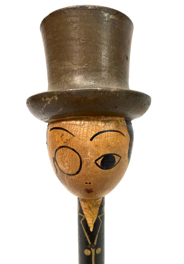 Antique Wooden Hand Painted Tabletop Hat Stand / Top Hat Figurine& c.1920
