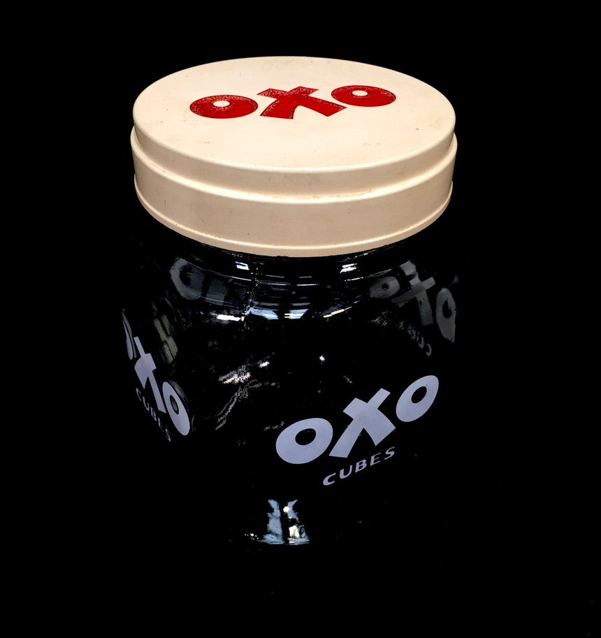 Antique Advertising - 1950s OXO Cubes Glass Shop Jar / Kitchenalia Storage Pot