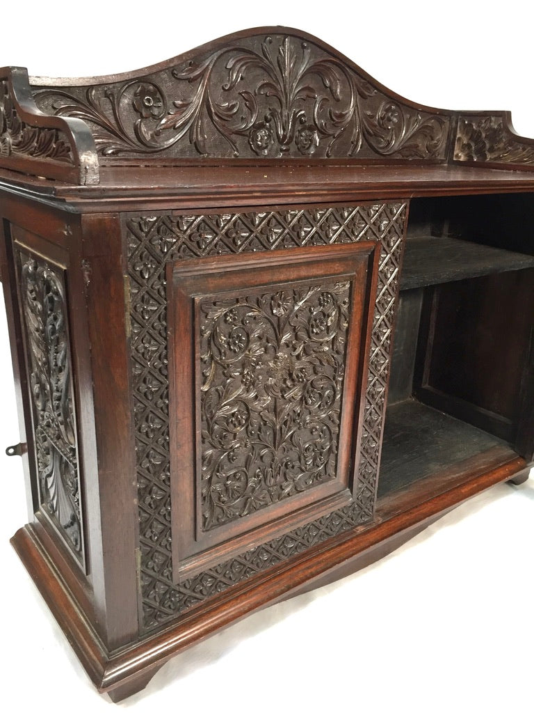 Antique Wooden Ornate Hand carved Cabinet / Cupboard with Key 19th Century