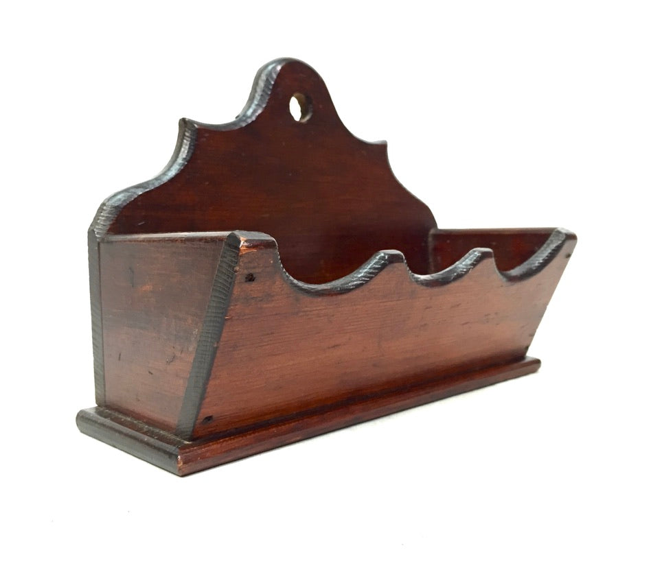 Antique Wooden Stained Pine Wall Hanging Candle Box Church Salvaged c.1900