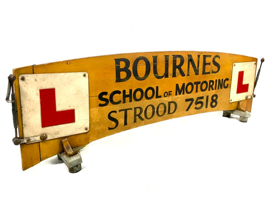 Antique Advertising Strood Motor School Learner Car Mounted Wooden Display Sign