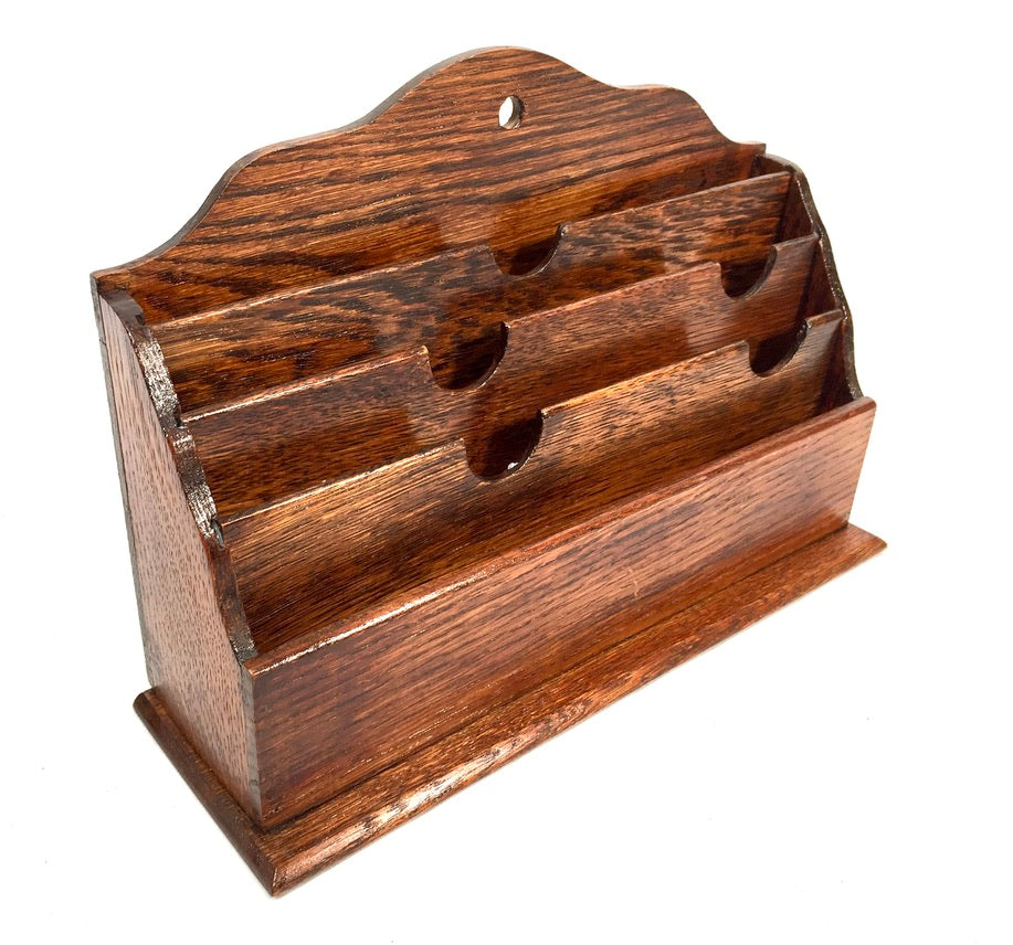 Antique 1930s Wooden Desktop Letter Rack / Stationery Holder / Mid 20th Century