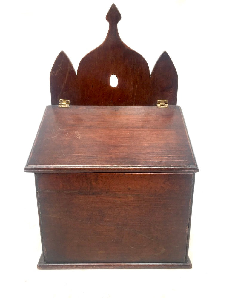 Antique Gothic Revival Wooden Salt / Candle Box / c.1900 Wall Hanging / Tabletop