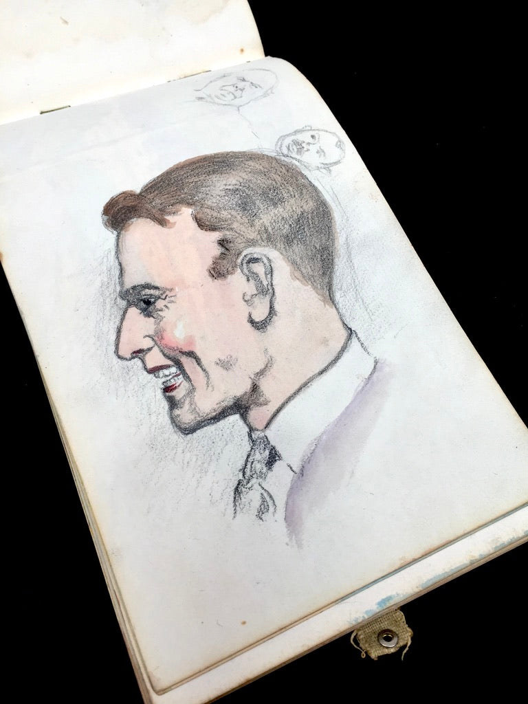 Antique 1920s Personal Artist Sketch Book Art Album Diary Drawings Watercolours