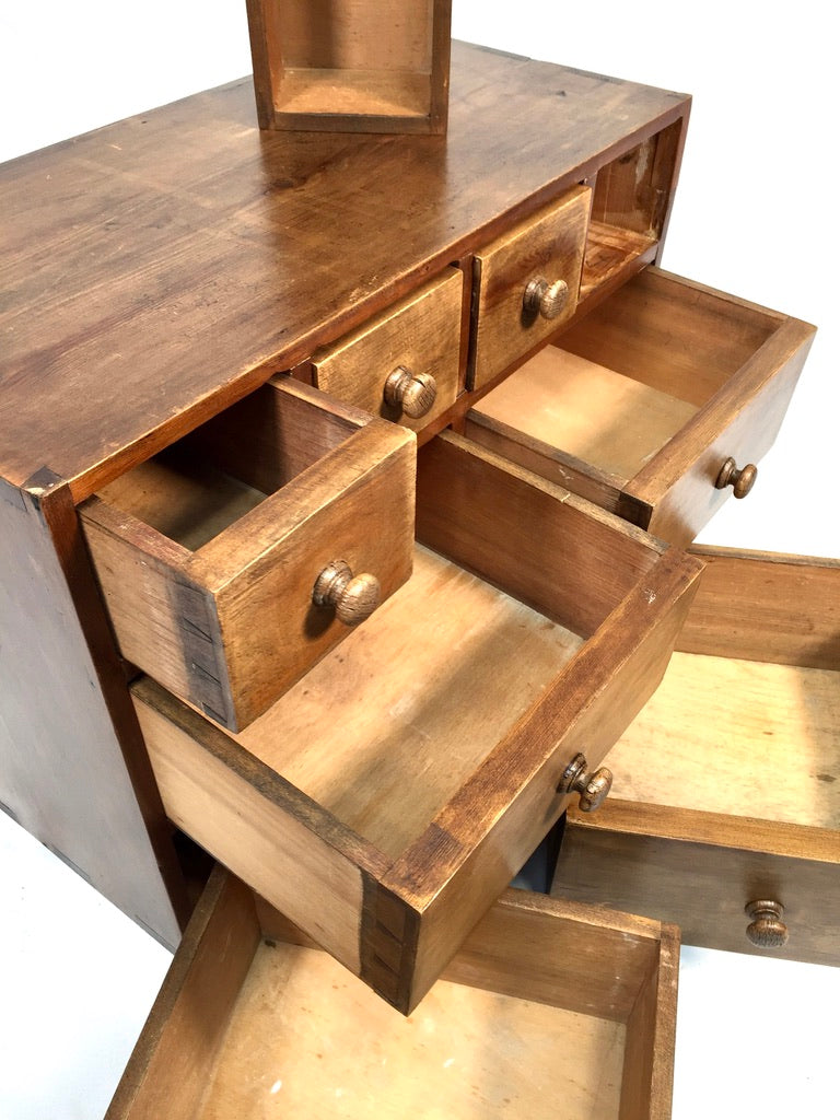 Antique Wooden Large Pine Tabletop Apothecary / Seed Merchant Drawers / Cabinet