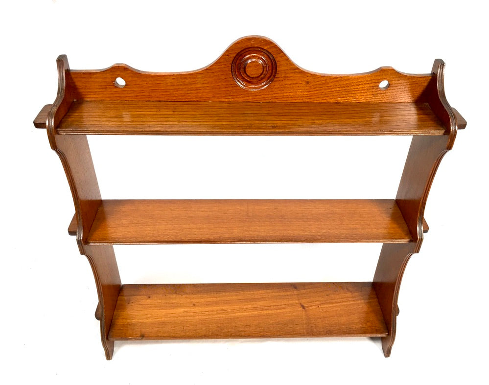 Antique Wooden Hand Carved Arts & Crafts Wall Hanging Peg Shelf / Display c.1930