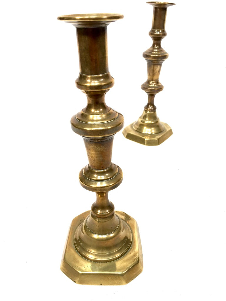 Antique Matching Pair of 20th Century Brass Candle Stick Holders c.1930