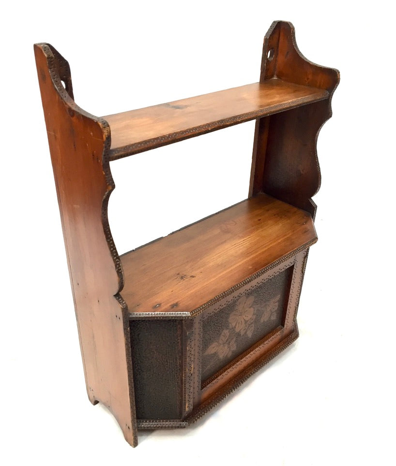 Antique Wooden Poker Work Wall Hanging / Tabletop Shelf / Cabinet / Box