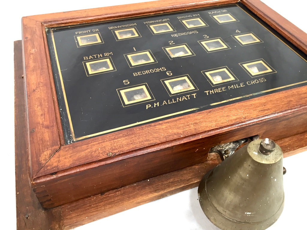 Antique Edwardian Wooden Servants Bell Board / Butlers Call Indicator c.1910