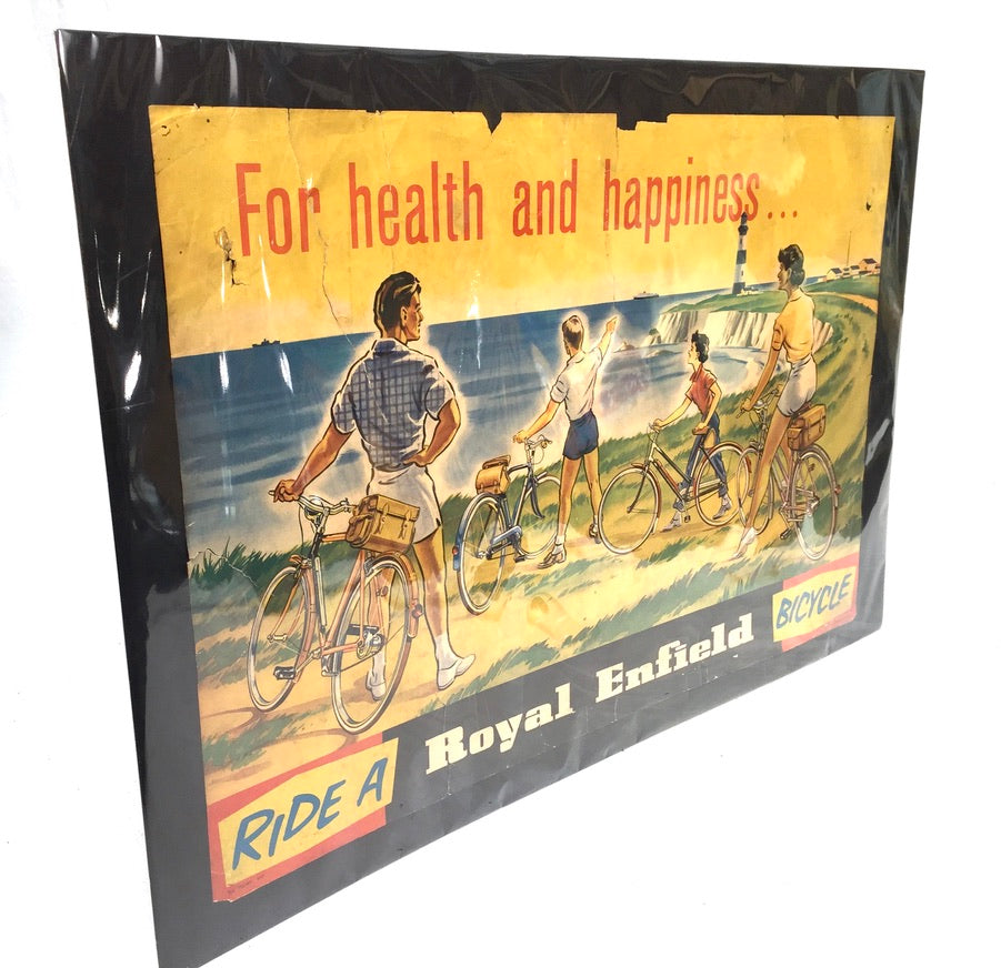Antique Advertising - Early 20th Century Royal Enfield Bicycle Poster Sign c1930