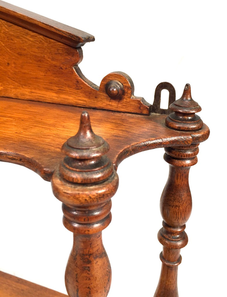 Antique Wooden Hand Carved Arts & Crafts Wall Hanging Display Shelf Rack c.1920
