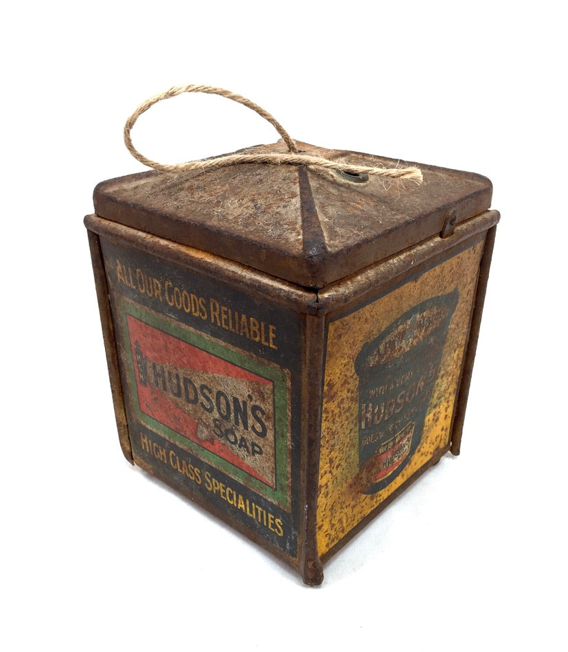Antique Advertising - Hudsons Soap Shop Counter String Dispenser Tin 20th Century