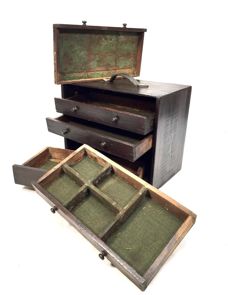 Antique Wooden Engineers Toolbox / Tool Box / Collectors Cabinet Storage Box