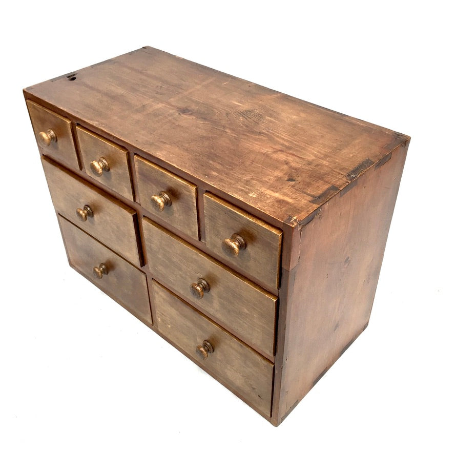 Antique Wooden Large Pine Tabletop Apothecary / Seed Merchant Drawers / Cabinet