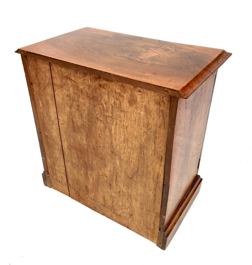 Antique Wooden Walnut Tabletop Cabinet Storage Box Desk Organiser & Key c.1930