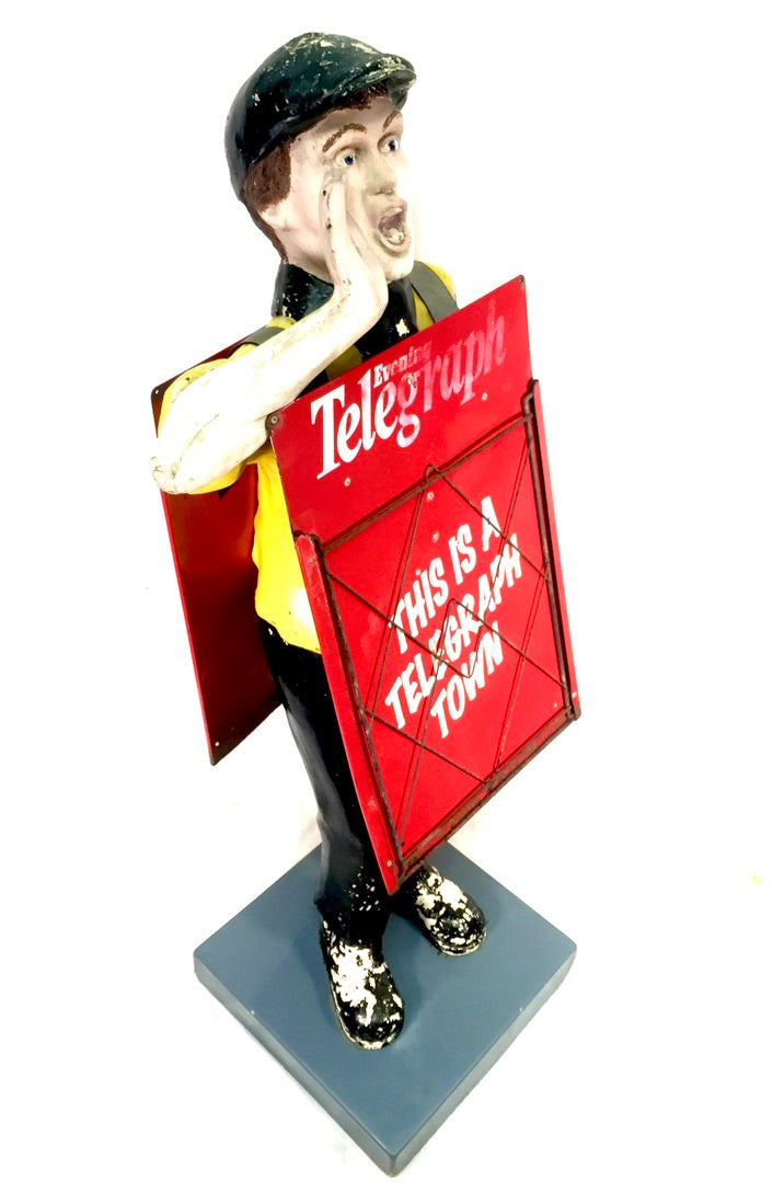 Life-Size Antique Advertising Display – 1970s Evening Telegraph Paper Boy