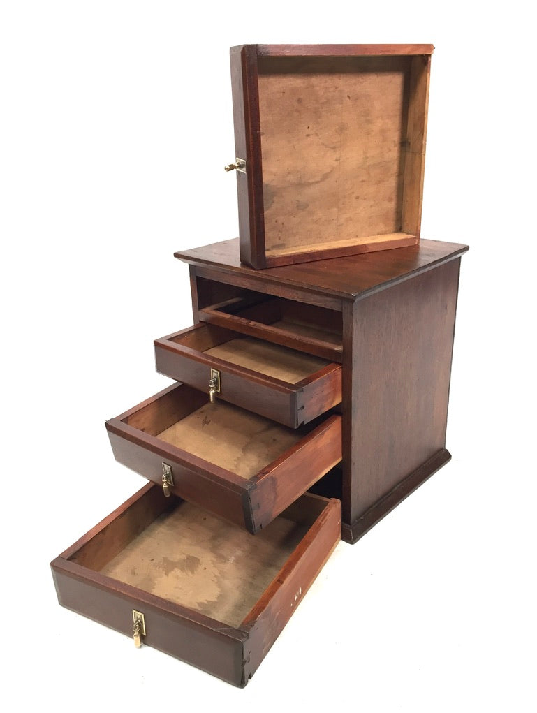 Antique Tabletop Wooden Chest of Drawers / Filing Storage Box Cabinet c.1950