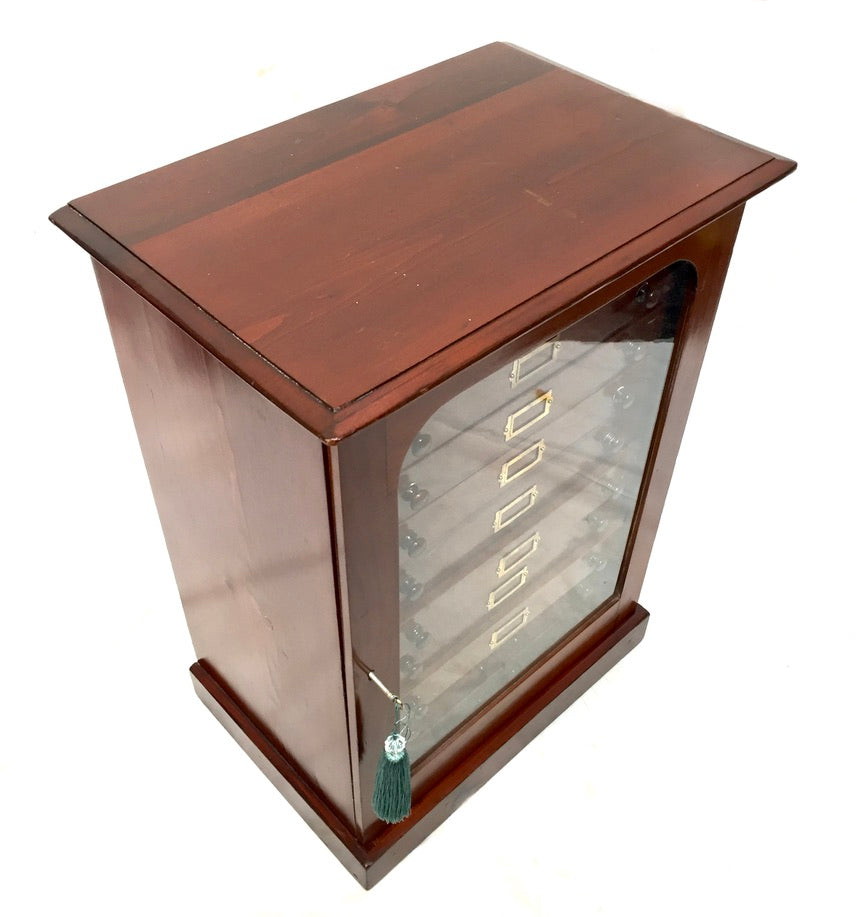 Antique Victorian Mahogany & Glass Specimen Collectors Filing Drawer Cabinet