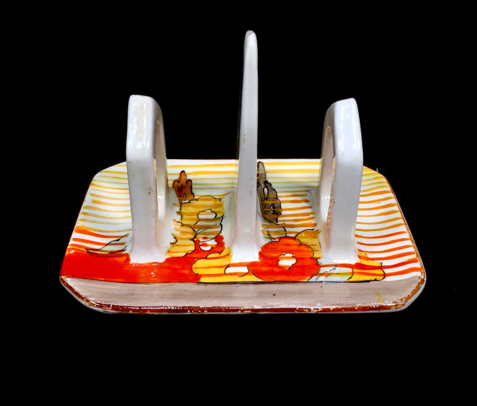 Clarice Cliff 1930s Capri 3 Bar Toast Rack / Art Deco Pottery c.1934