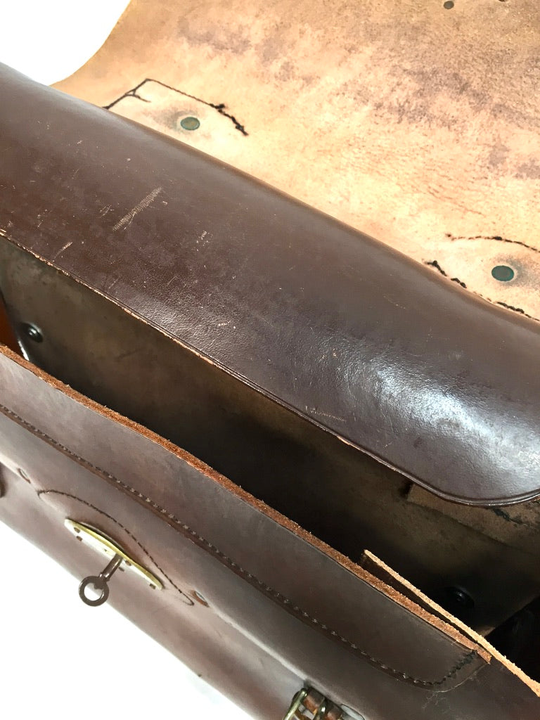 Antique Mid 20th Century Brown Leather Lloyds Bank Briefcase Bag With Key c1950