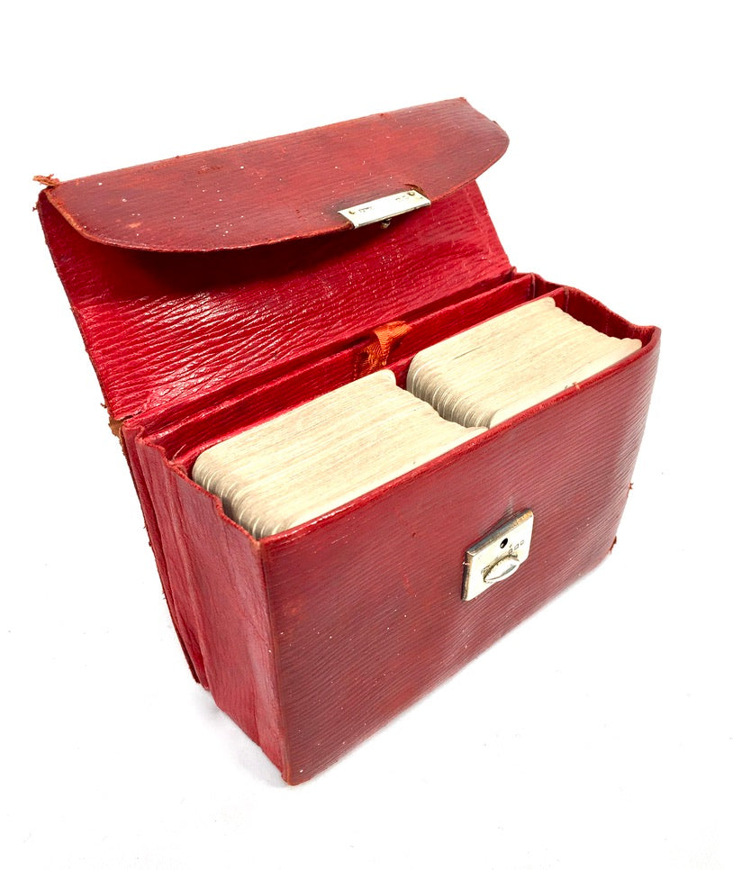 Antique Leather & Hallmarked Silver Travel Playing Card Case / Bag Game Storage