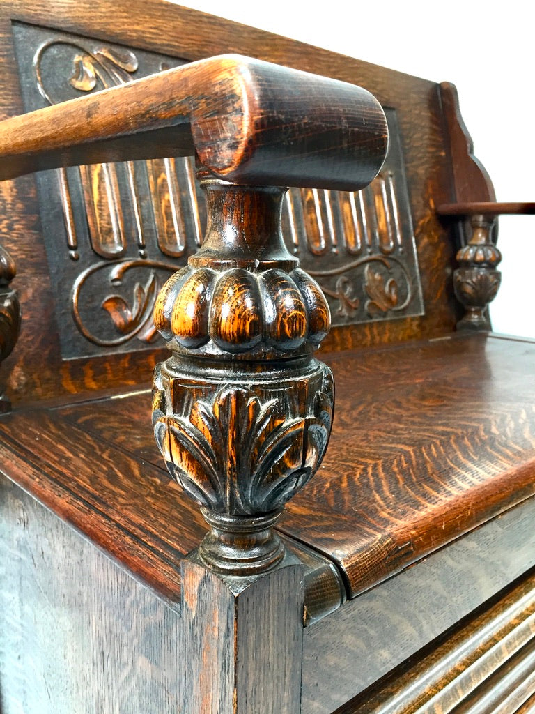 Antique Early 20th Century Oak Entrance Hall Monks Bench / Storage Seat