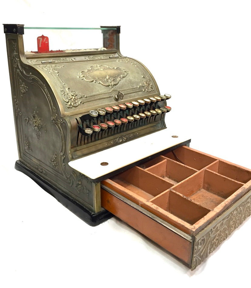 Antique Advertising - Brass Shop Used Cash Register Till / Working Order c.1900
