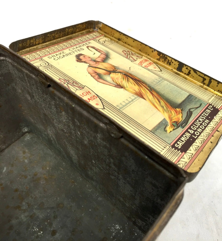 Antique Salmon and Gluckstein 100 Snake Charmer Cigarette Tin / RARE Large Size