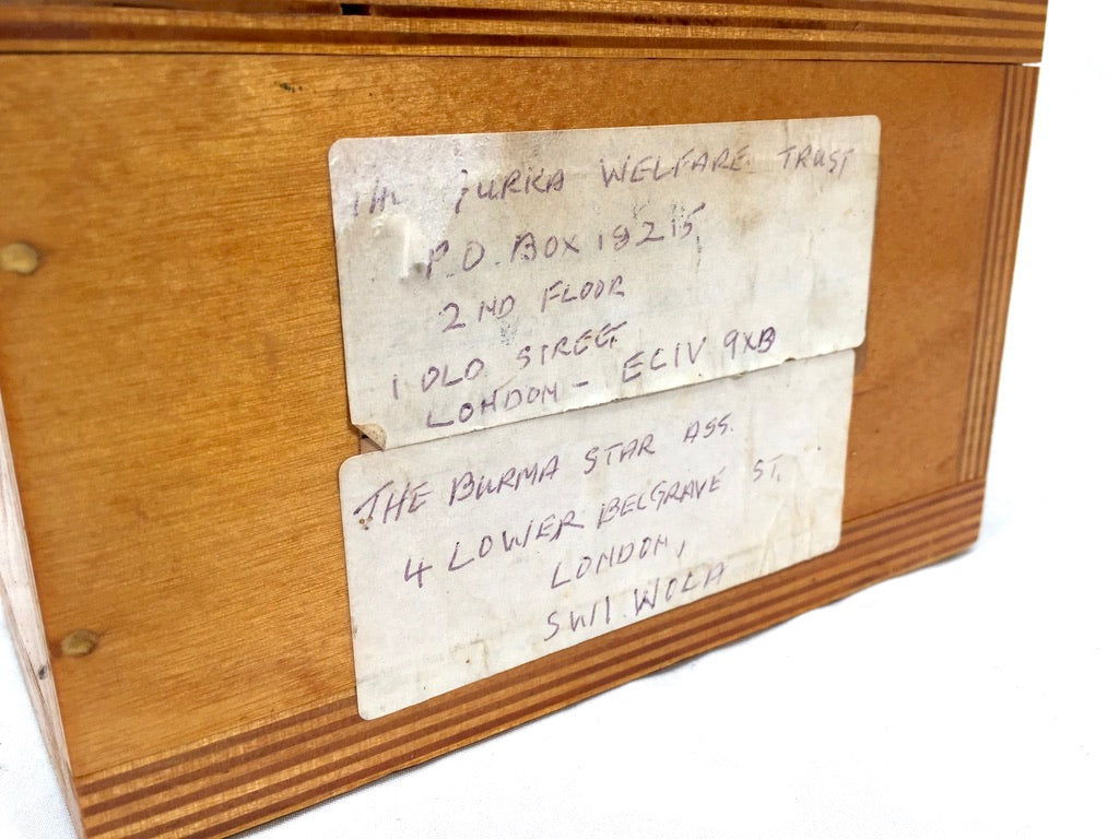 Vintage Wooden Burma Star Association Box Gurkha Collection Offering Box c.1990