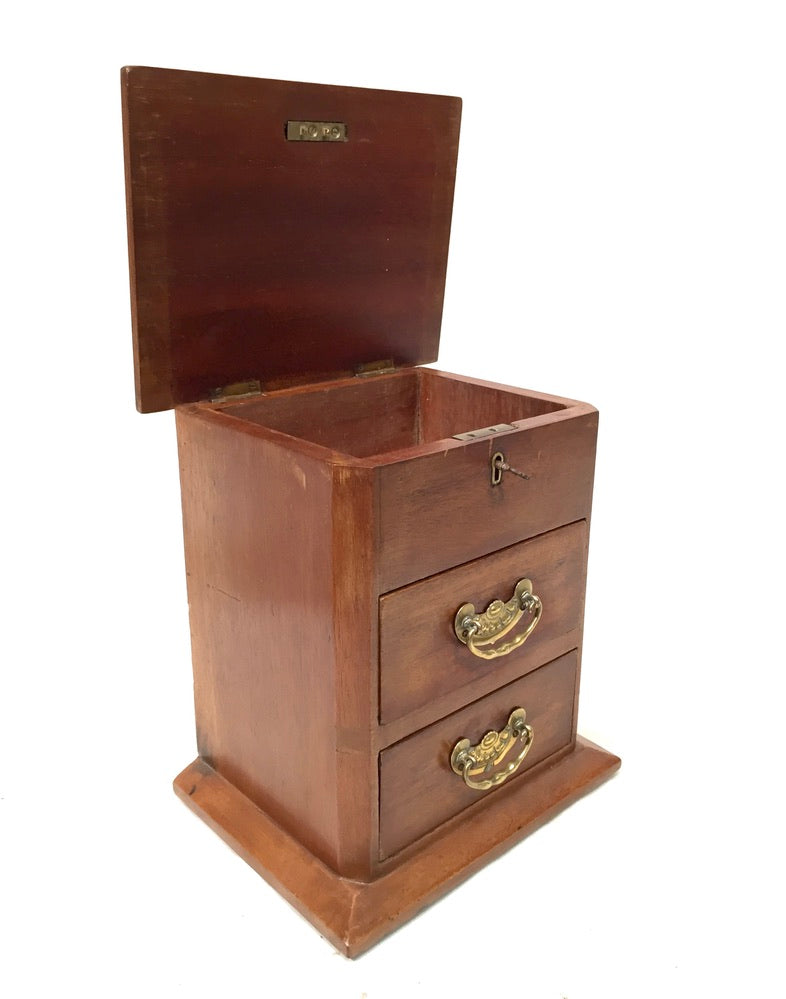 Antique Tabletop Wooden Chest of Drawers / Storage Box / Cabinet with Key