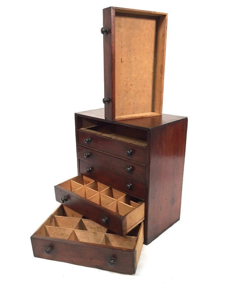 Antique Tabletop Wooden Chest of Collectors Drawers / Storage Box / Cabinet