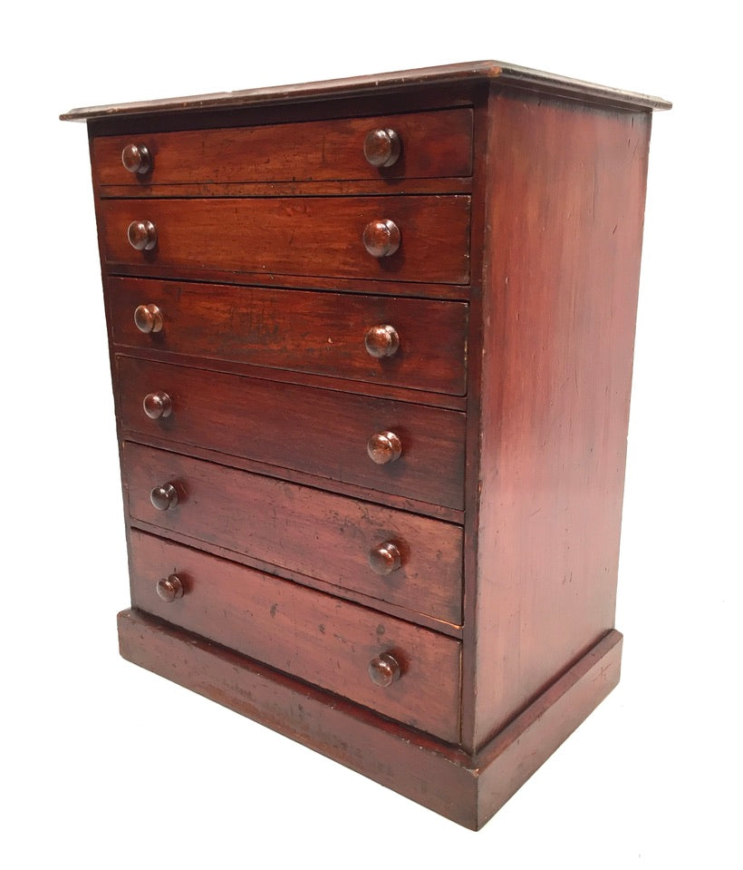 Antique Victorian Tabletop Wooden Chest of Collectors Drawers Storage Box c.1890
