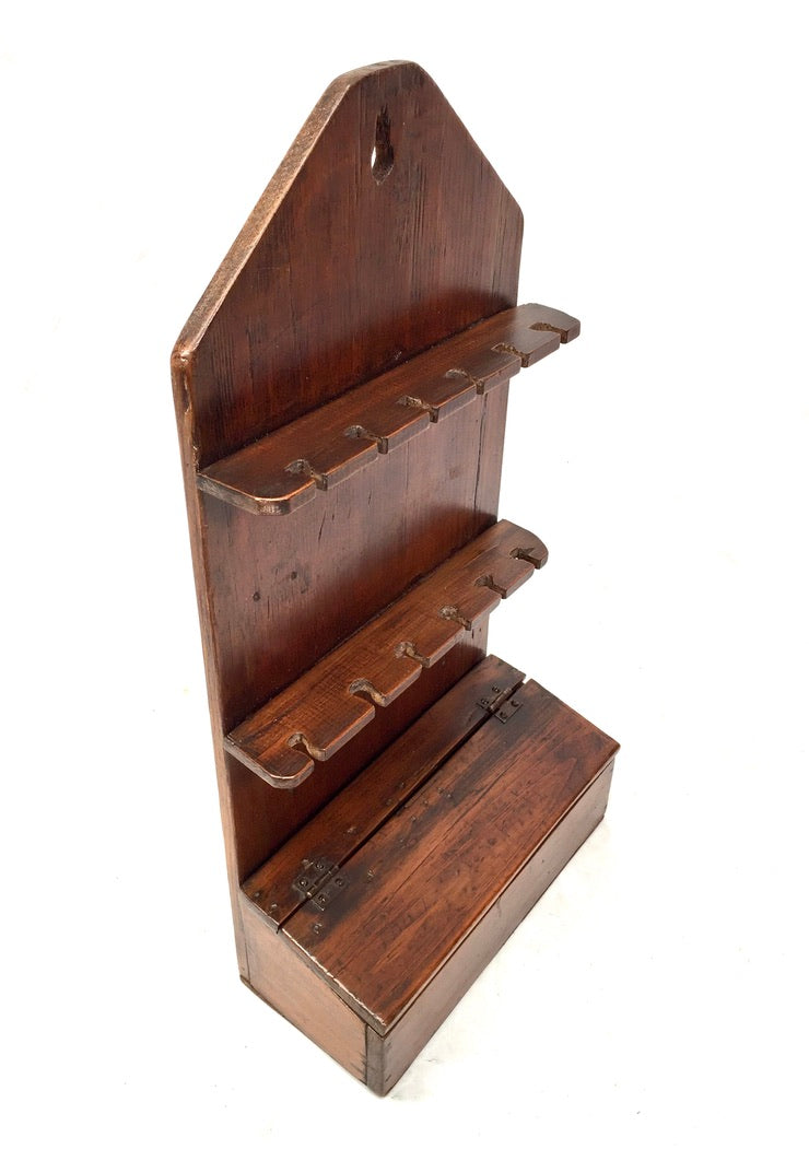 Antique Kitchen Oak Wooden Wall Hanging Georgian Spoon Rack & Candle Box c.1800