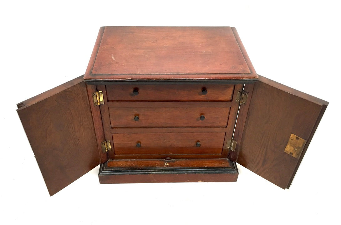 Antique Victorian Wooden Humidor / Small Chest of Drawers Collectors Cabinet Box