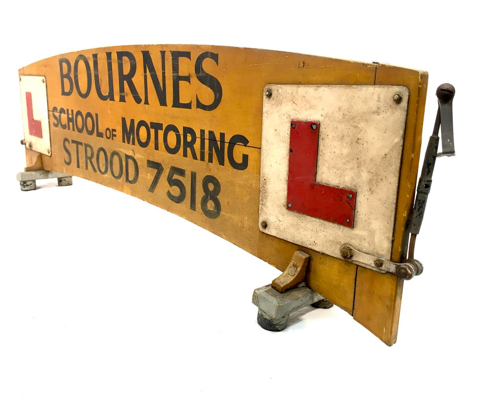 Antique Advertising Strood Motor School Learner Car Mounted Wooden Display Sign