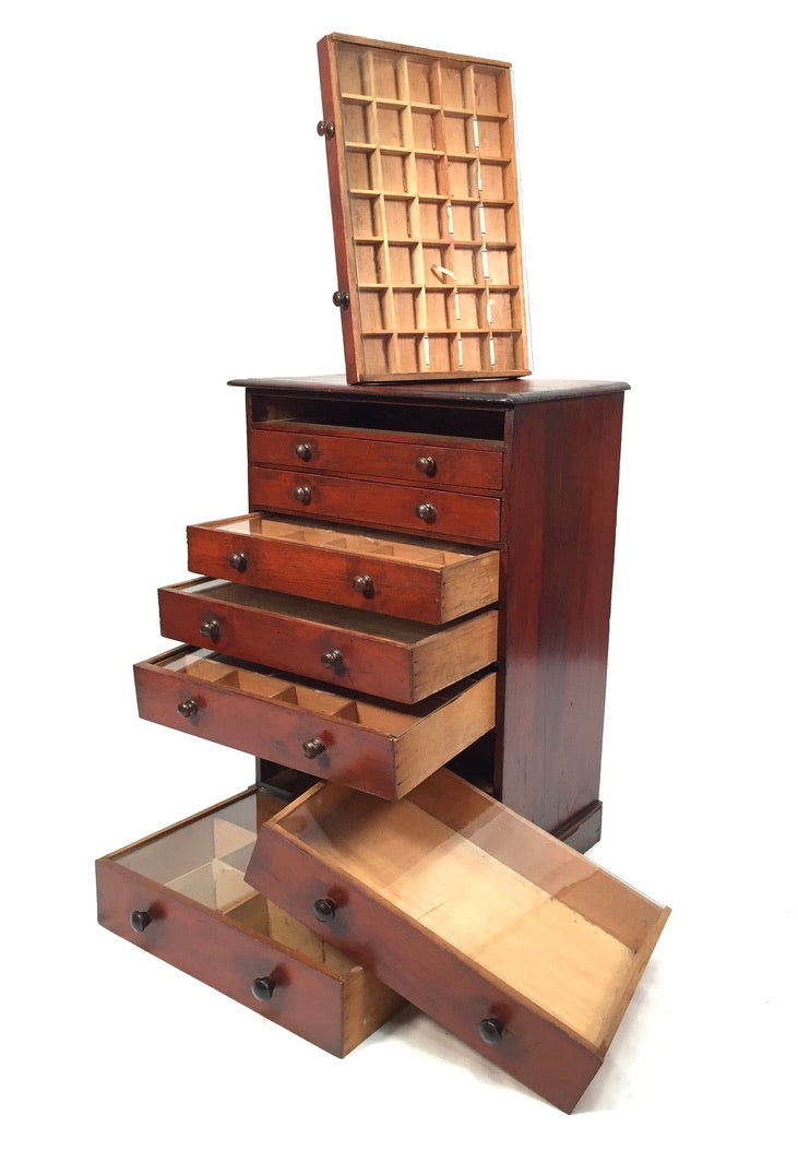 Antique Wooden Large Tabletop Collectors Cabinet Specimen Chest of Drawers c1900