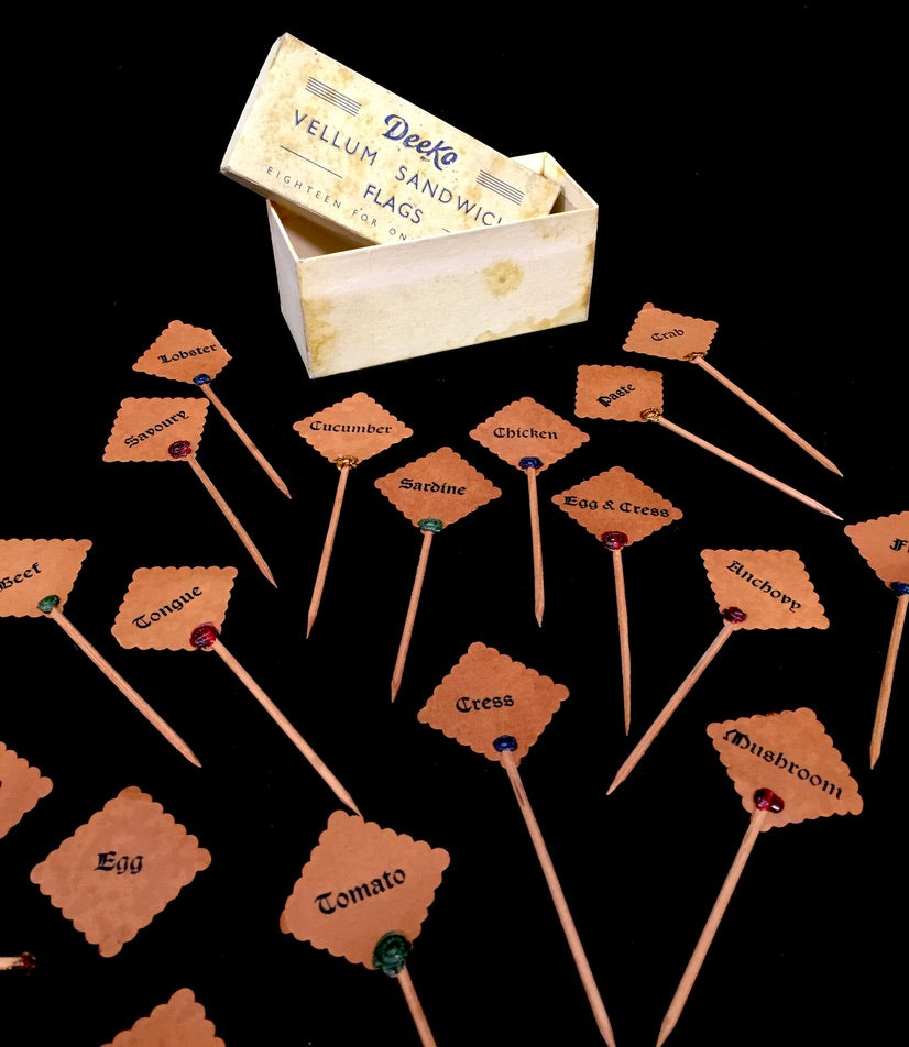 Antique Kitchenalia Complete Set Deeko Vellum Sandwich Flags in Original Box