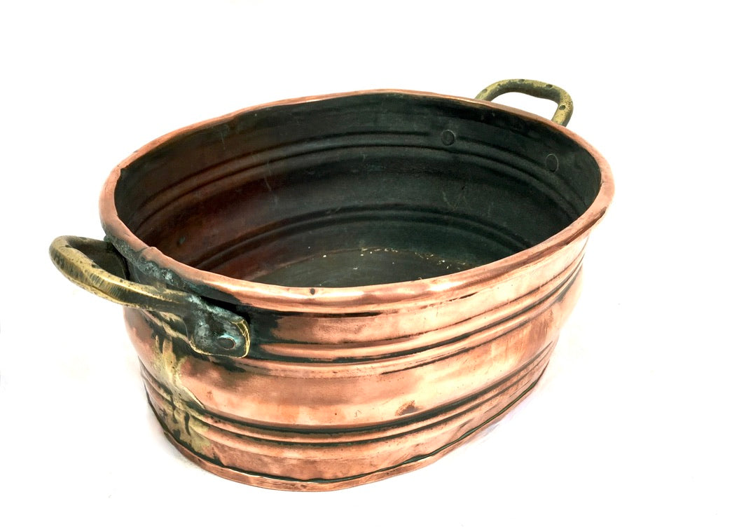 Antique Arts & Crafts Copper & Brass Handled Planter / Plant Pot / Trough c.1910