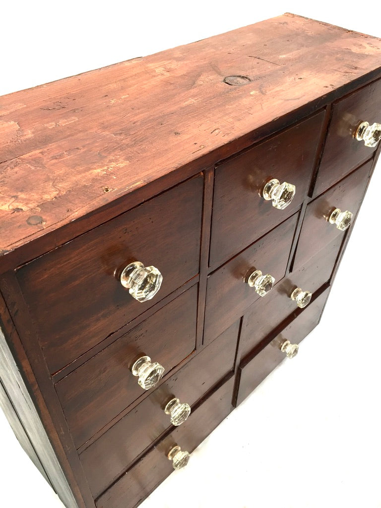 Antique Tabletop Victorian Apothecary Shop Chest of Drawers Cabinet Glass Handle